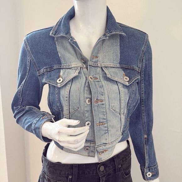 Proenza Schouler White Label PSWL Two-tone Light Wash Denim Paneled Jean Jacket - Picture 8 of 8